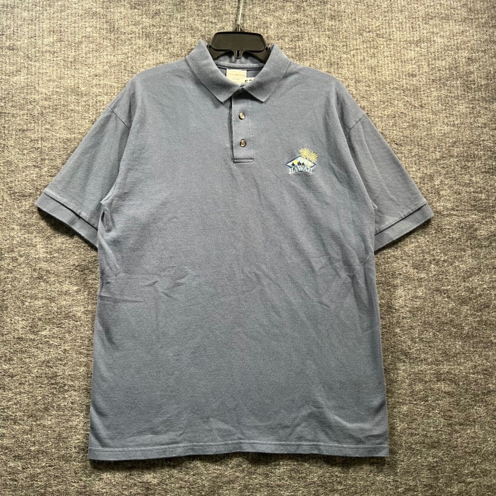 Cotton Deluxe by Anvil Hawaii Embroidered Polo Shirt Blue Mens Large